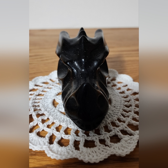 Snowflake Obsidian Dragon Skull - Picture 2 of 9